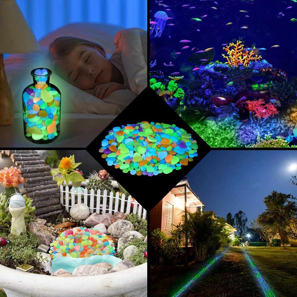 50/100/200pcs Luminous Glowing Pebbles Stones Rocks for Indoor Outdoor Decorations Garden Lawn Yard Potted Plant Flower Bed Fish