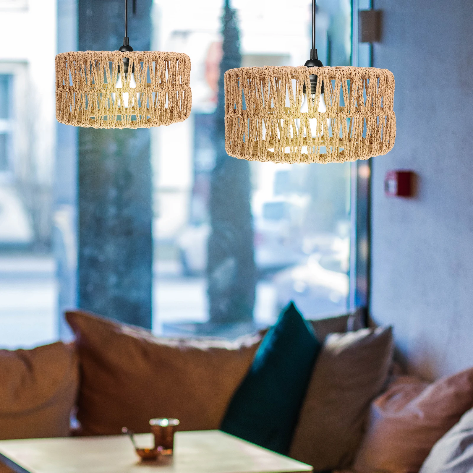 

Rustic Straw Rope Lampshade Small Yellow Braided Cover for Pendant Lamp Ceilings Lighting Supply Retro Weaving Design Safe