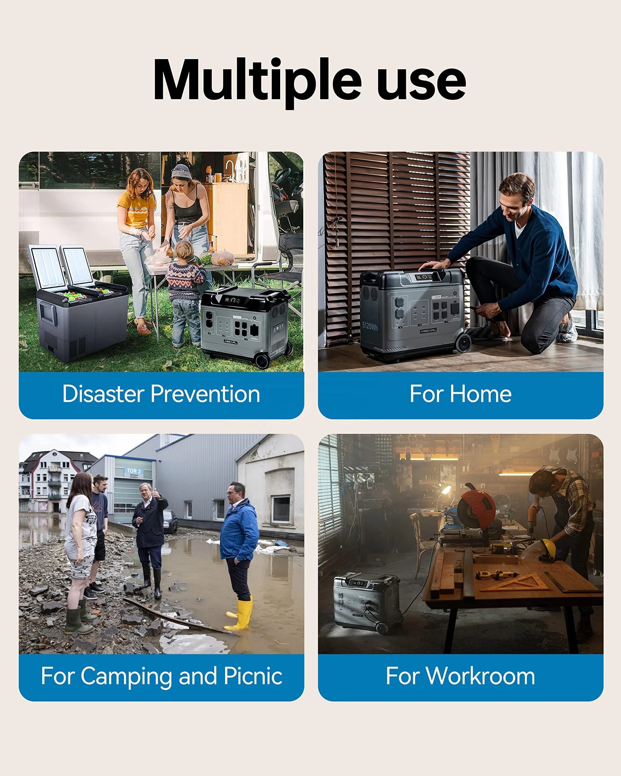 P5000 مولد الطاقة الشمسية بطاريات 5120Wh محطة طاقة محمولة مع عاكس 4000 واط 5000 واط 2200 واط لأستراليا