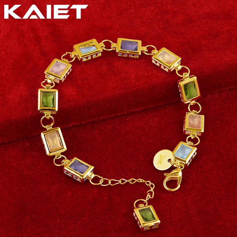 

KAIET 925 Sterling Silver Square Colour Zircon Bracelet Plated With 18K Gold Wedding Party For Women Charm Fine Jewelry