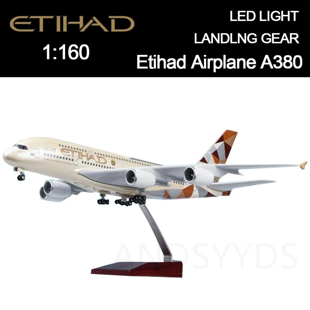

Model Etihad Airlines Aircraft A380 47CM 1/160 Scale Resin Airplane Model Plane Toy Flying with Light and Wheel Landing Gears