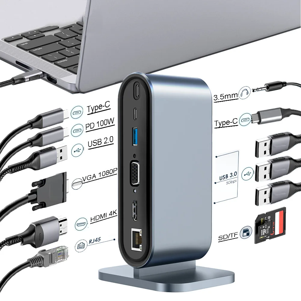 Imagem -02 - Otg Usb Tipo-c Hub Docking Station Adaptador Compatível com Hdmi 4k 30hz pd 100w Usb 3.0 Splitter para Laptop Universal