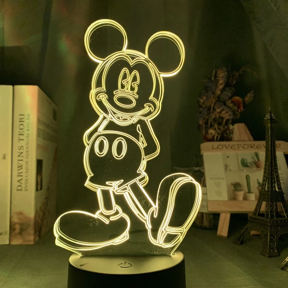 Disney Cartoon 3D Night Light Minnie Mickey Mouse Acrylic Touch 3D illusion Lamp Bedroom Decorative Table Lamp Child Toys Gifts