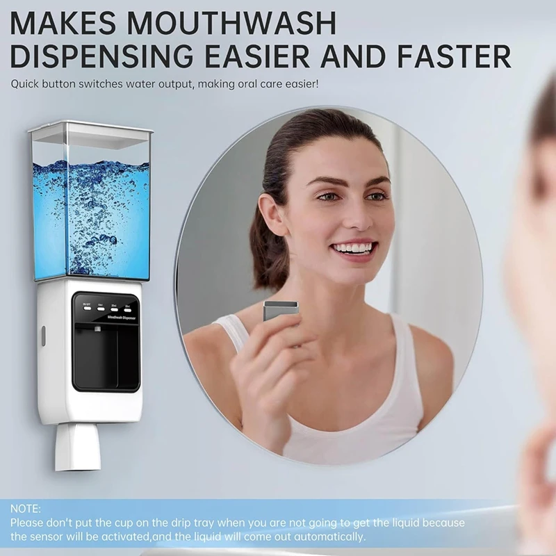 Automatic Mouthwash Dispenser For Bathroom,Dispenser With Cups Can Hold 650Ml, 10/20/30Ml Electric Mouthwash Dispenser