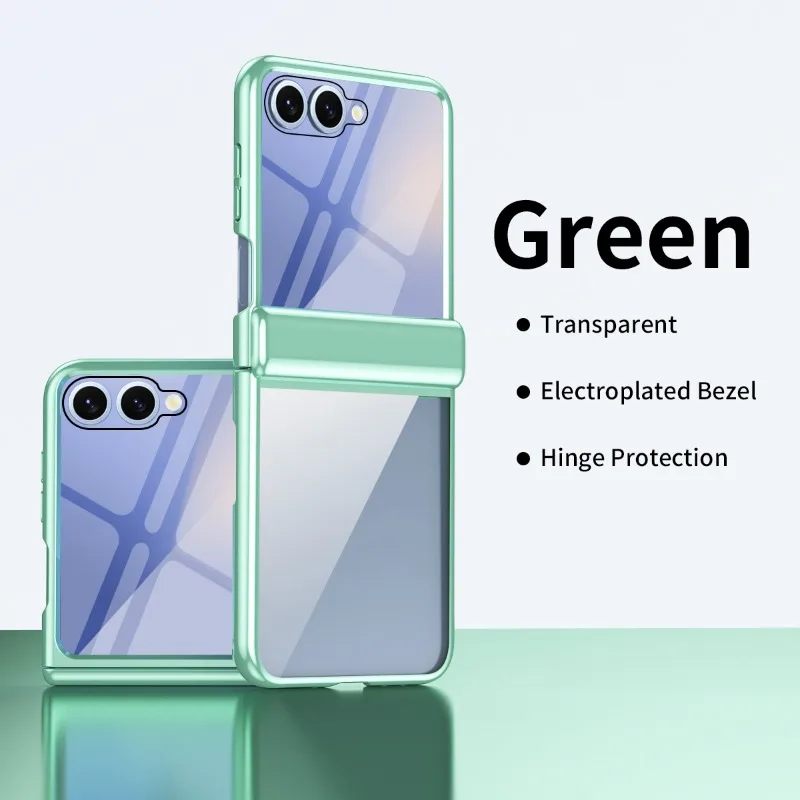For Samsung Galaxy Z Flip 8 7 6 5 Case Electroplated Frame Hinge Protection Anti-Fingerprint Shockproof Clear Back Cover