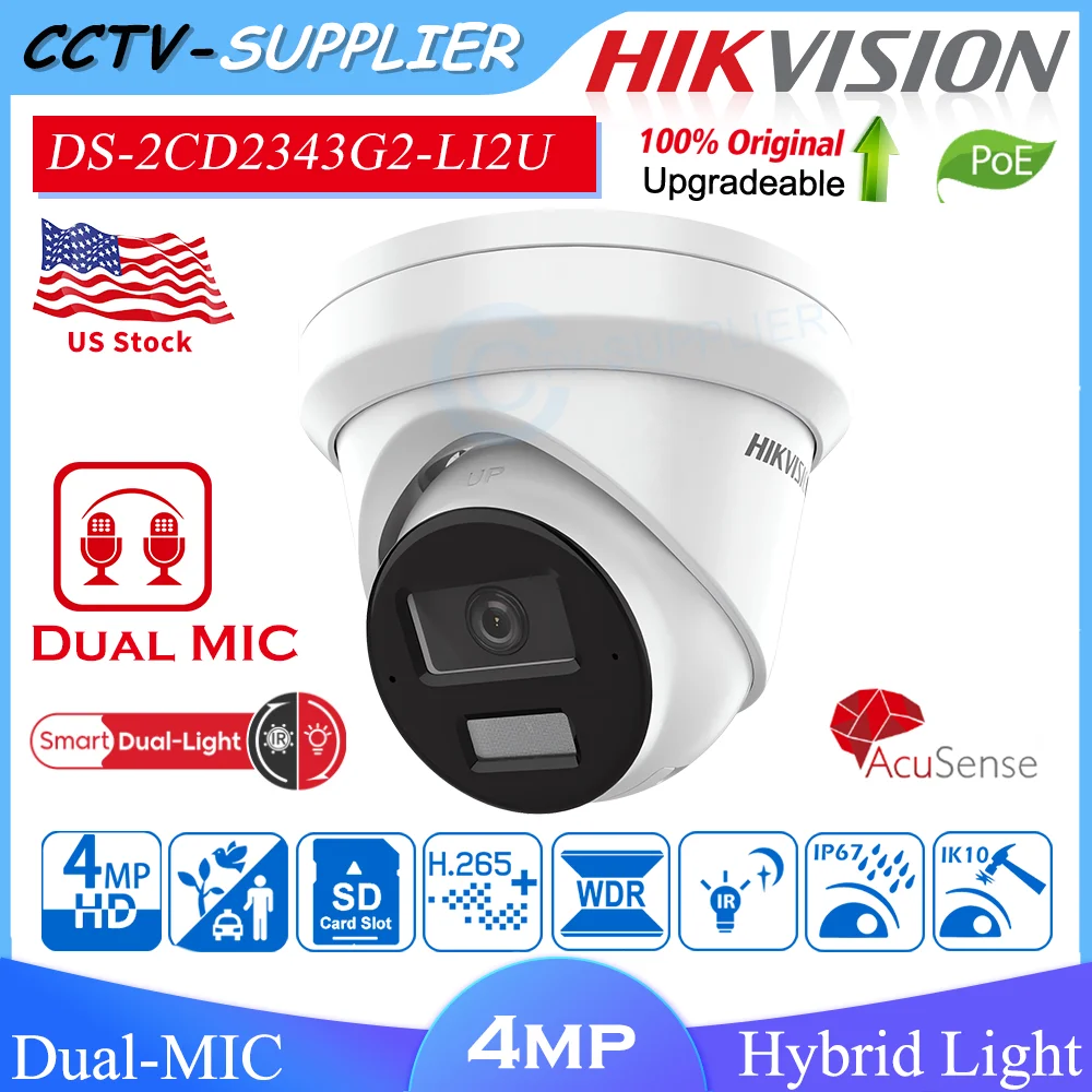 

Hikvision DS-2CD2343G2-LIS2U 4MP AcuSense Turret IR Smart Hybrid Light Network IP Camera Built in 2-MIC