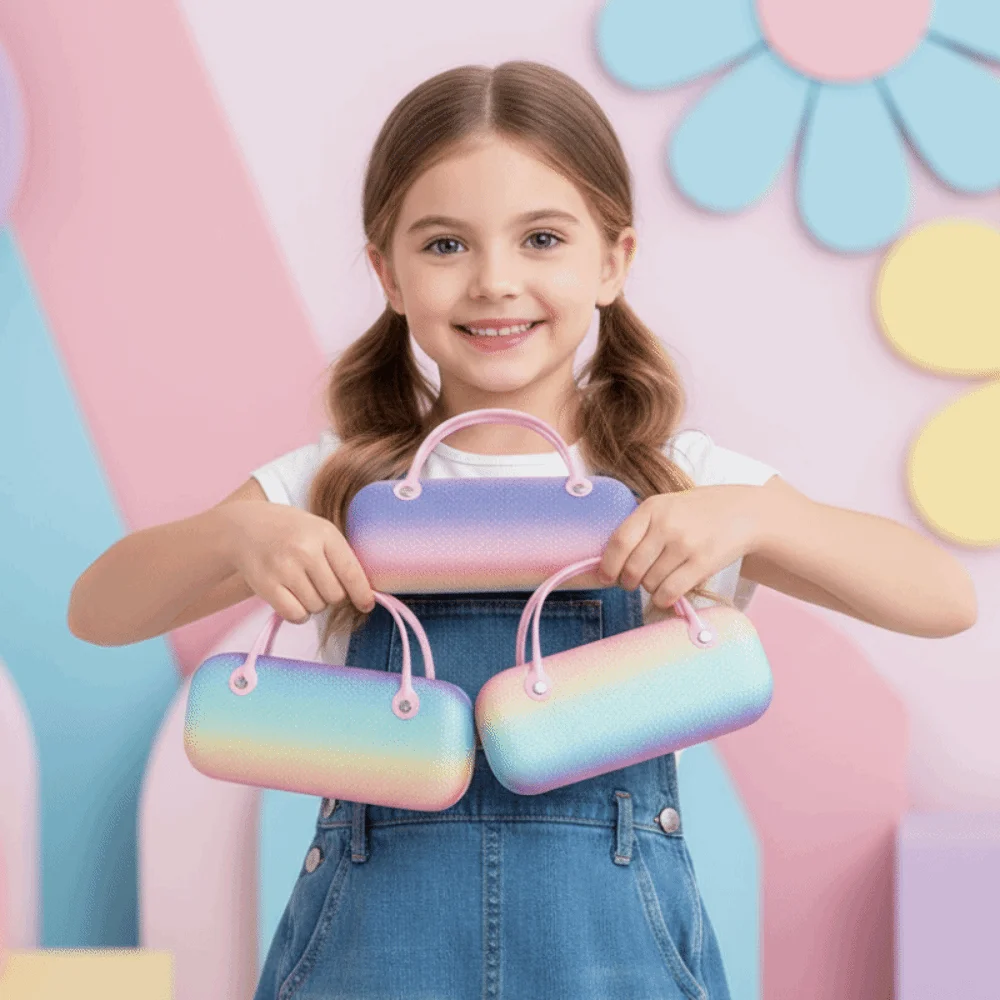 Estojo para Óculos Impermeável de PU com Alça Superior, Anti-Impacto, Cores Vibrantes, Glitter, Estojo Rígido Leve com Cores do Arco-Íris