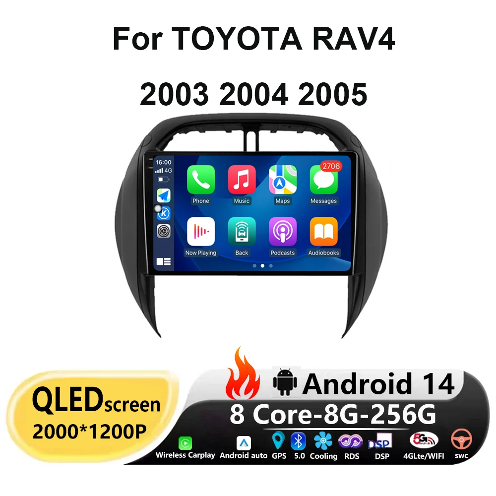 

For TOYOTA RAV4 2003 2004 2005 Android 14 Car Radio Video Multimedia Player Navigation GPS 4G Wifi Auto Carplay Head Unit DSP