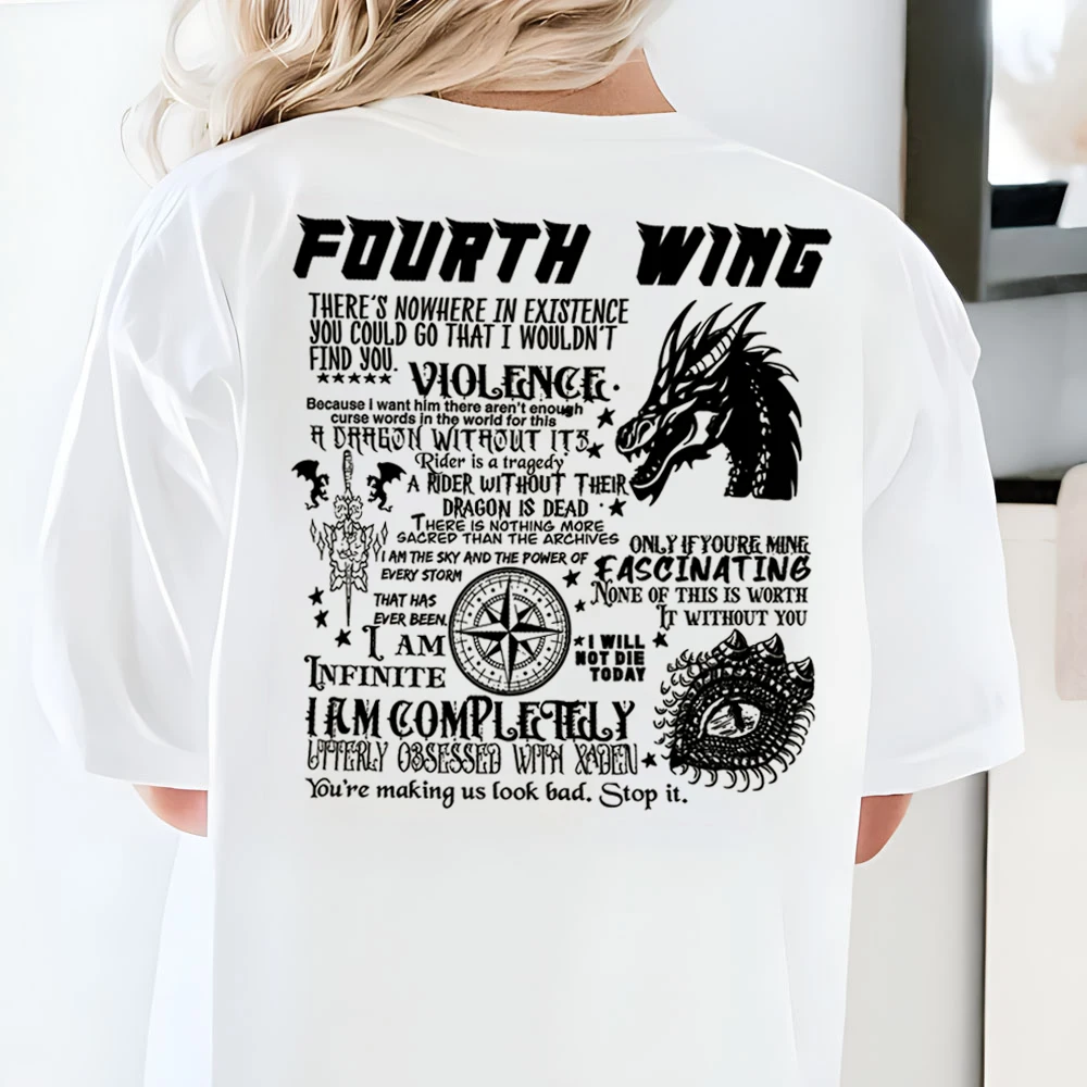 Basgiath War College T-Shirts Fourth Wing Dragon Rider Violet Sorrengail Xaden Riorson Fantasy Bookish Shirt Tee Womens Clothing