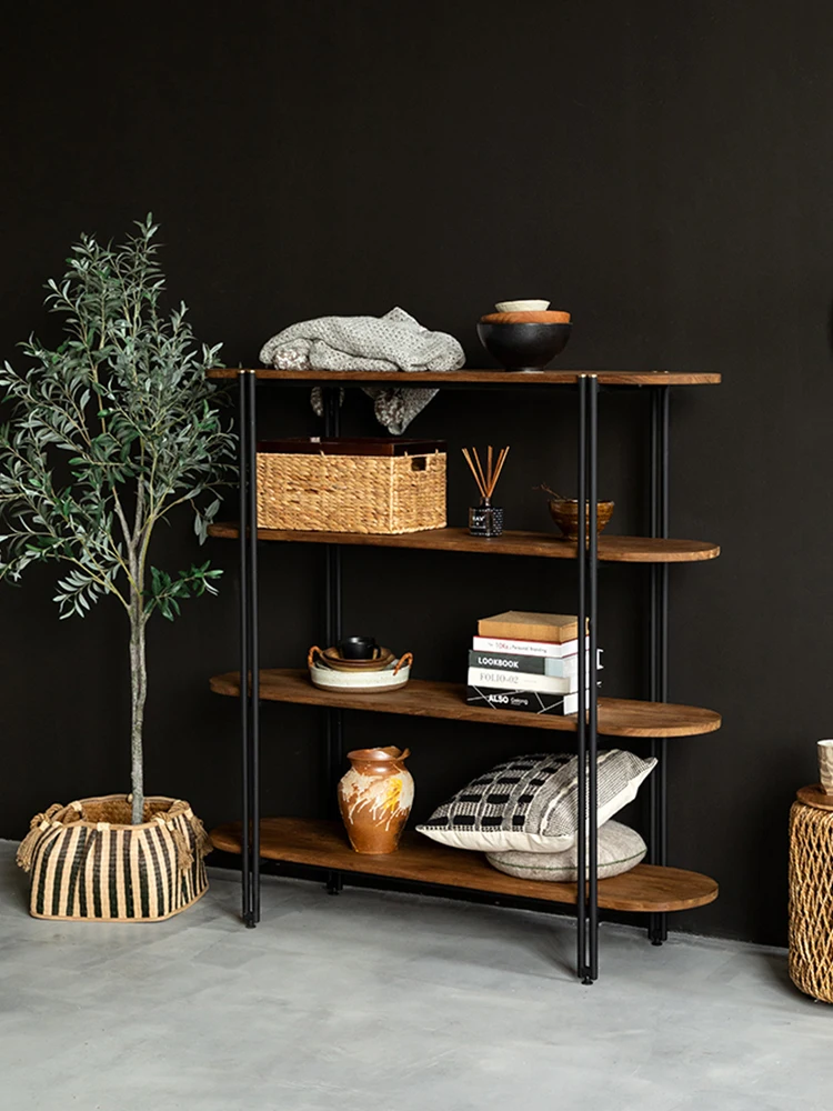 Old pine solid wood one-word board bookshelf floor-to-ceiling living room High Quality