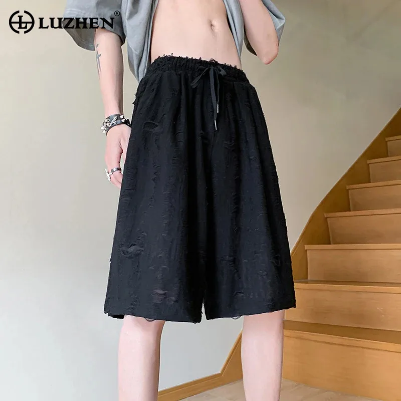 

LUZHEN Broken Hole Design High Street Trendy Straight Five-point Pants 2024 Original New Personality Fashion Men's Shorts LZ3621