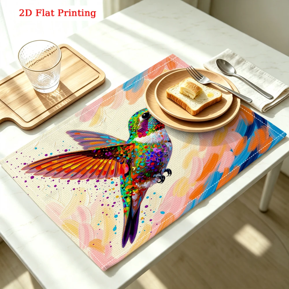 Colorful Hummingbird Art Print Kitchen Placemat Coaster Linen Pad Dish Coffee Cup Table Mat 30x40cm Home Decor
