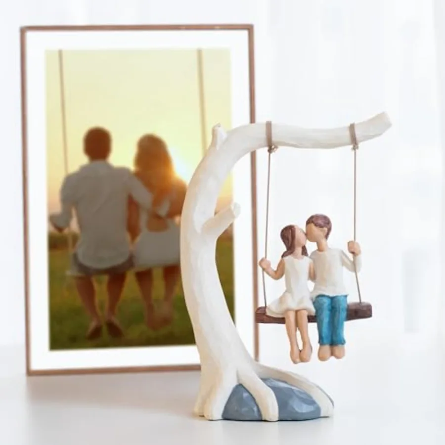 Romantic Couple Swing Statue.Kissing Sculpture Anniversary Wedding Gifts for couple, Valentine's Day and birthday Gifts for Wif