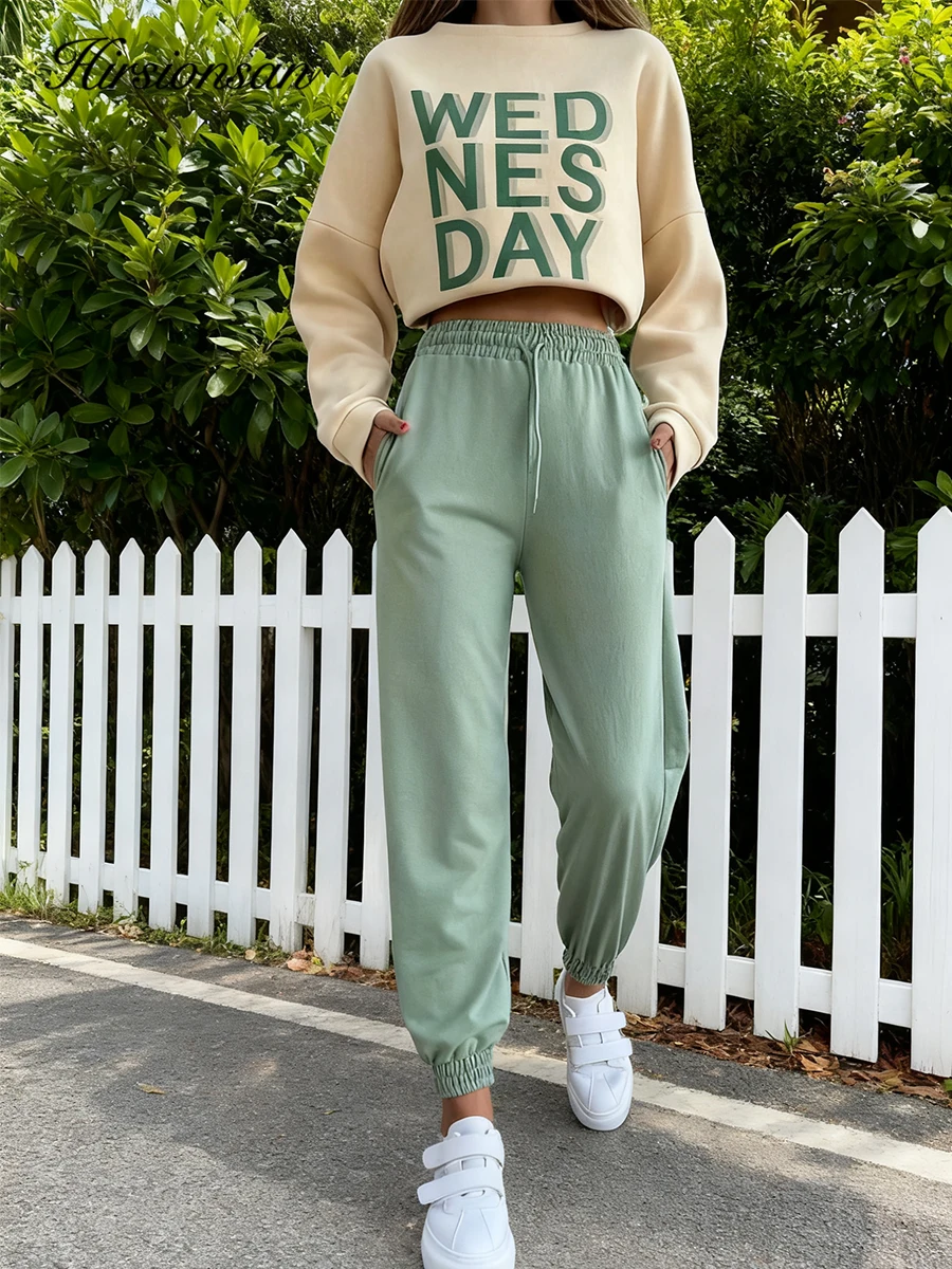 

Hirsionsan флисовый свитшот с круглым вырезом «WEDNESDAY» с разноцветными буквами INS, женский свитшот, осень 202, новое поступление