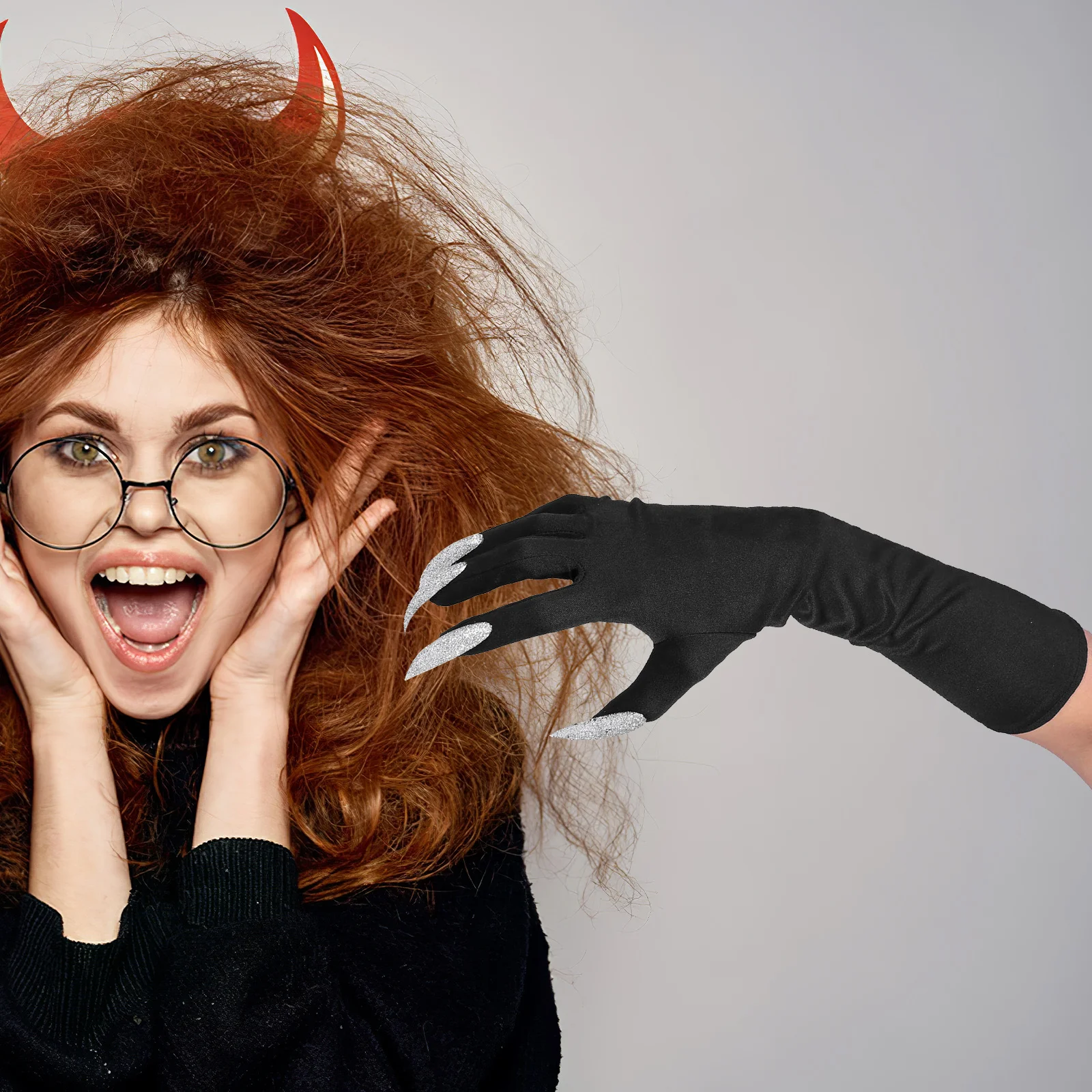 

1 Pair Halloween Costume Gloves Black Long Fingernails Scary Party Props Full Finger Elastic Gloves For Women Men Costume