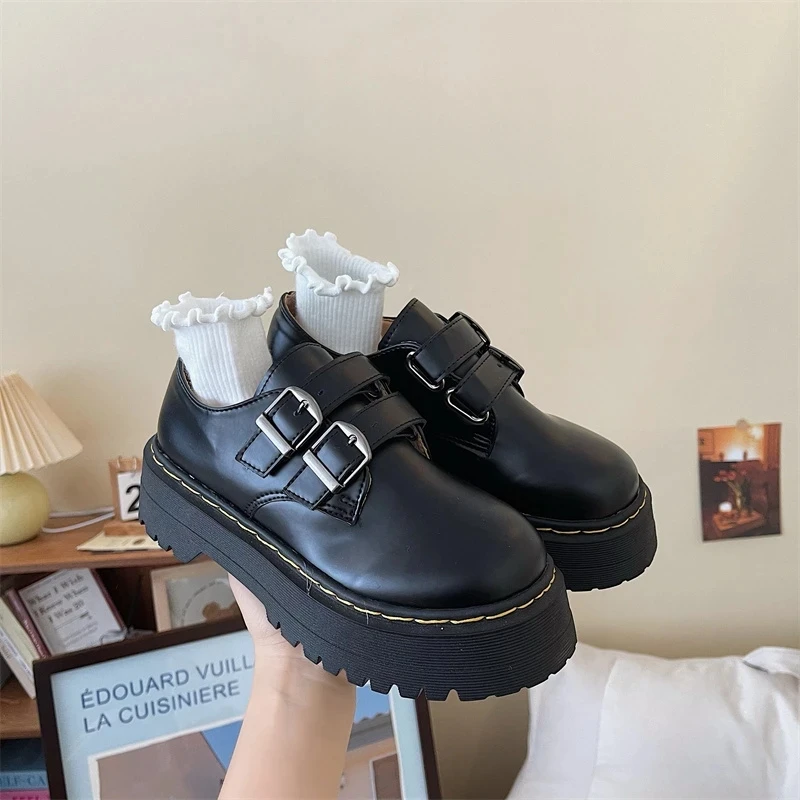 35-42 Luxury Designer Platform Women Round Toe Thick Sole Lazy Shoes Woman’s British Real Leather Height Increase Single Shoes