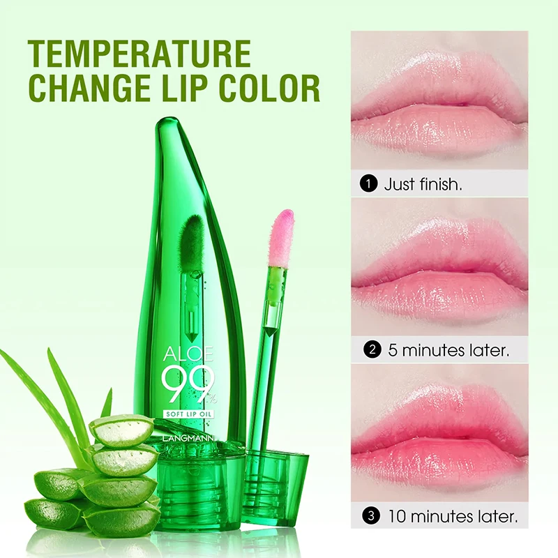 Natural Aloe Óleo Lip Balm, Longa Duração, À Prova D' Água, Hidratante Nutrir, Cor Lip Gloss, Batom Cor Mutável