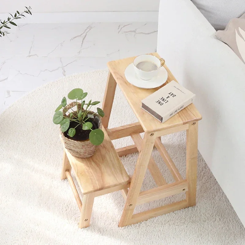 Two Step Ladder Stool Bench Footstool Bathroom Non Slip Household Furniture Portable Folding Solid Wood Stool