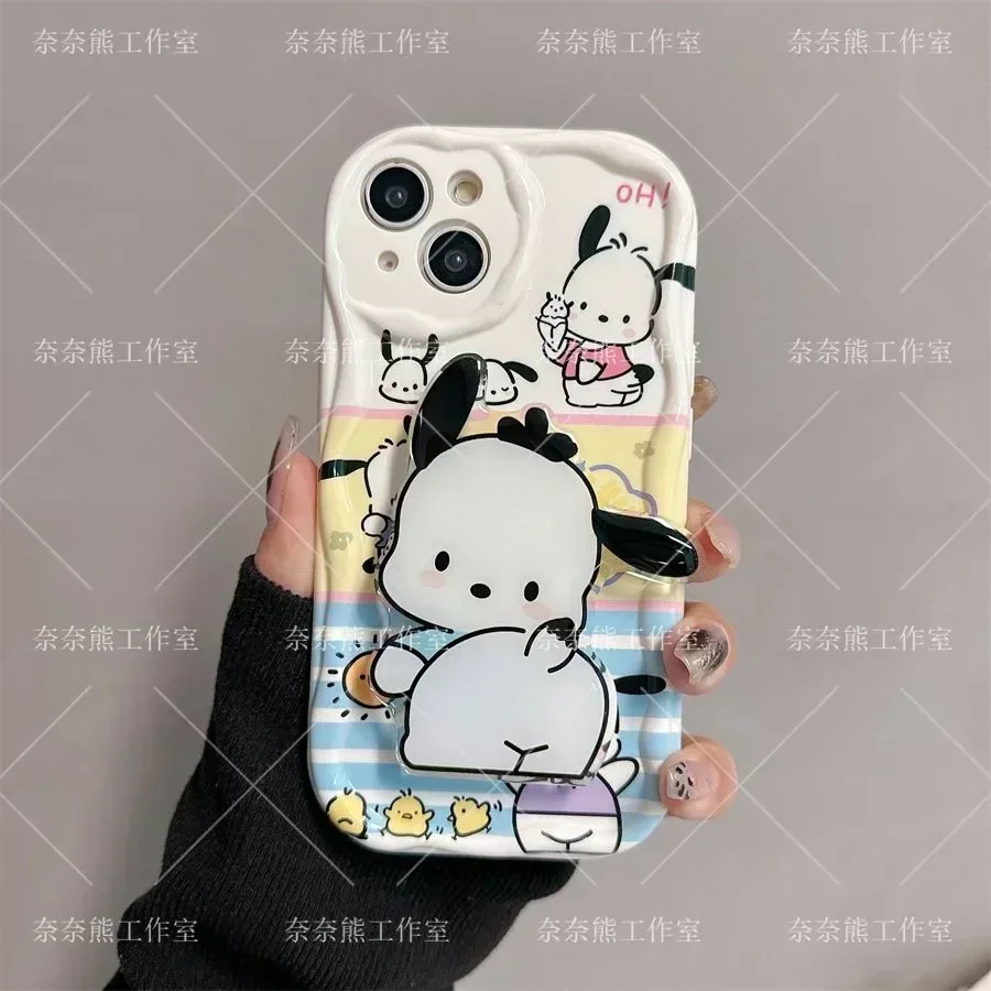 Pochacco 3D Wave Bracket Bracelet Case for Xiaomi Mi 14 12 12T 11 Lite Poco M6 X6 X5 X4 F4 X3 M3 Pro 4G 5G Soft Silicone Cover