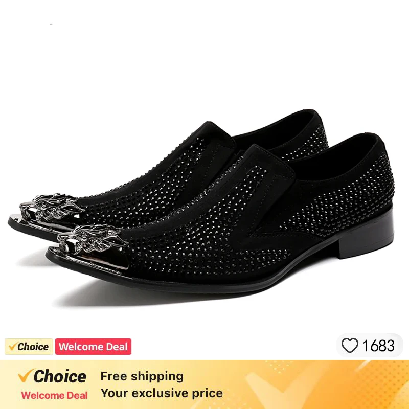 

Designer handmade party shoes, black metal toe, sequined dress shoes, men's wedding banquet, business and leisure shoes