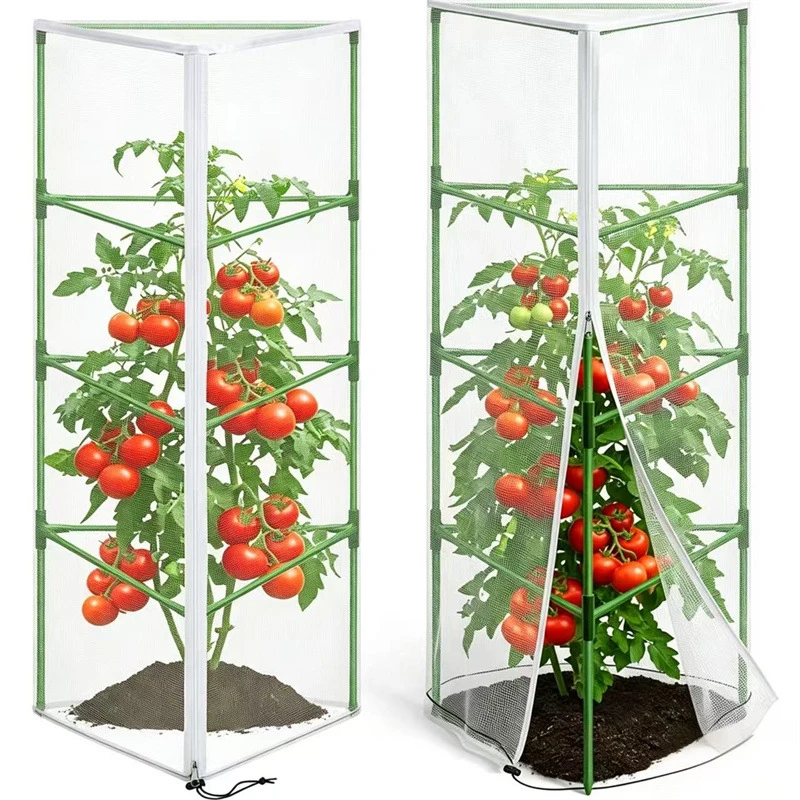 New Mesh Plant Netting Cover Zipper Closure Tear Resistant Bird Barrier Net Durable Square Round Shape Tomato Cage Cover