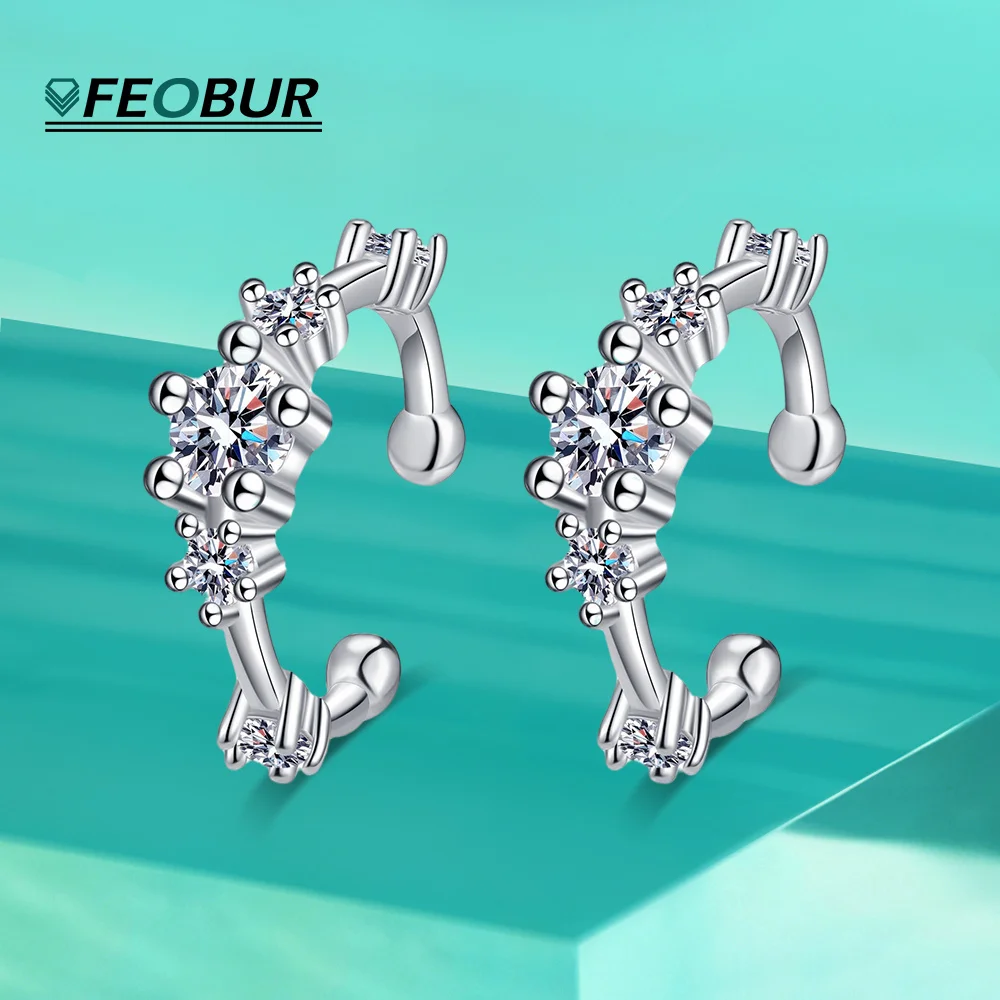 

0.64cttw Moissanite Clip on Earrings 100% 925 Sterling Silver Ear Cuffs for Women Girl No Piercing Cartilage Earring Jewelry