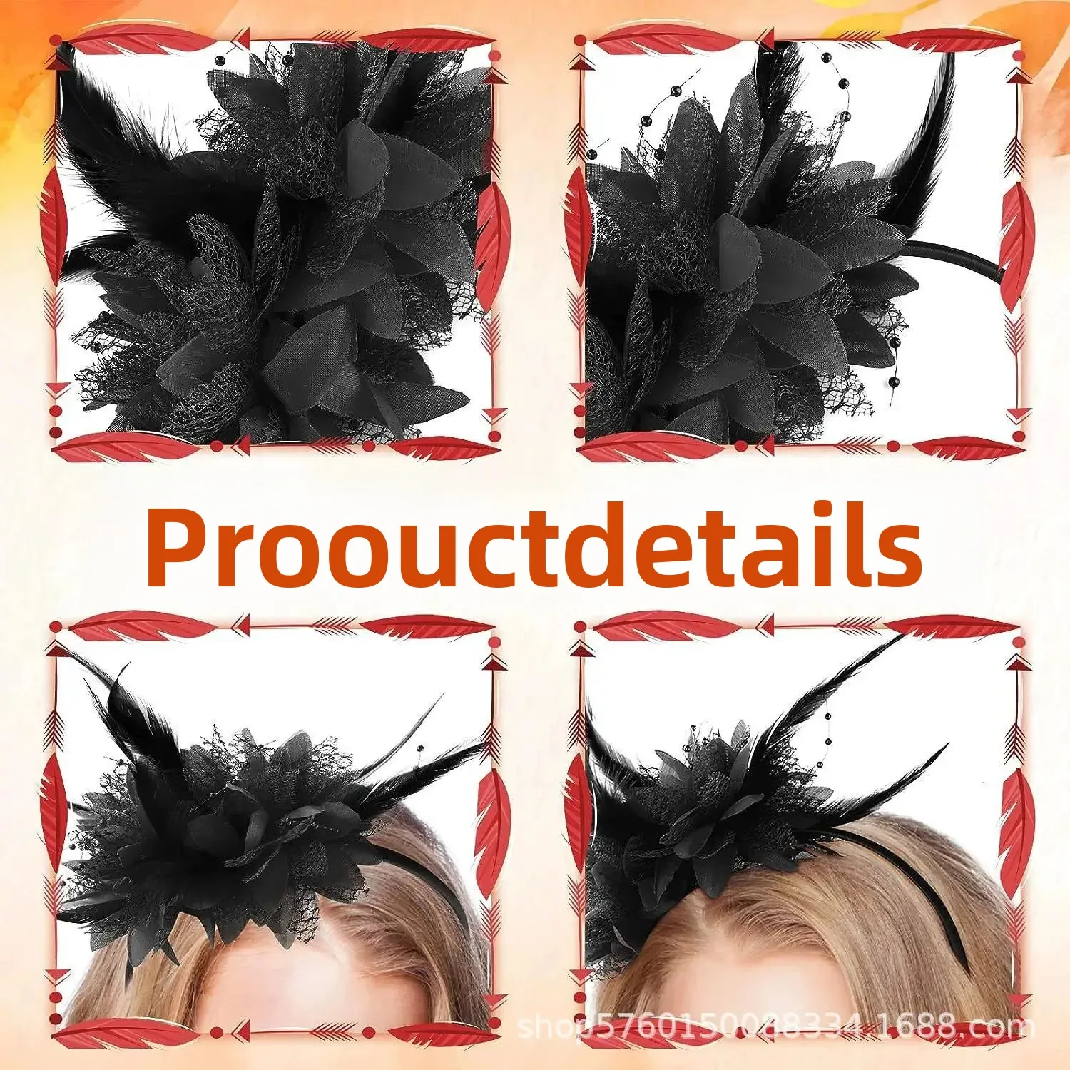 ربطة شعر نسائية من الريش الأسود، إكسسوارات مسرح أداء المهرجانات، قبعة للحفلات، مشبك شعر، إكسسوار أنيق للهالوين