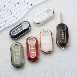 3 Bottons Tpu Car Key Fob Case Cover Shell for Fiat 500 Flip Folding Key Holder for FIAT Punto Panda Accessories