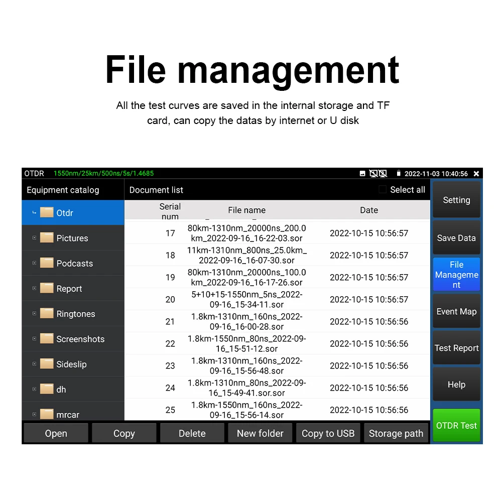 8-Inch OTDR Optical Fiber Network Cable Test PDF Report Event Map UTP RJ45 TDR cable test Gigabit SFP optical fiber module port