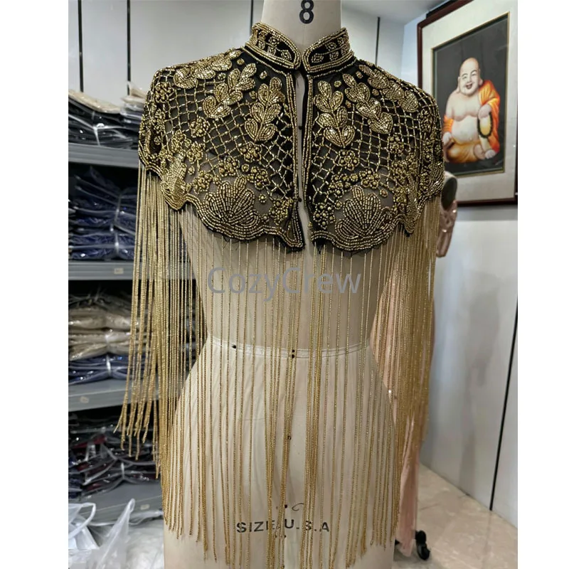 Handmade Heavy Beaded Long Tassel Shawl Indian Embroidery Chinese Cloud Shoulder Cape for Women Cheongsam Wedding Fashion