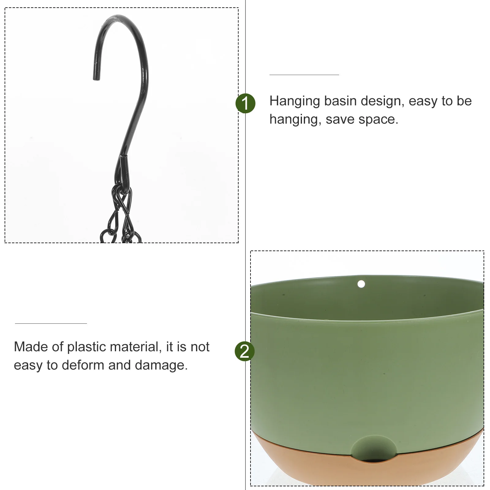 

2pcs Self-absorbent Hanging Flowerpot Green Planters Durable Plastic Raw Material Easy Use Space Saving Creative Gifts