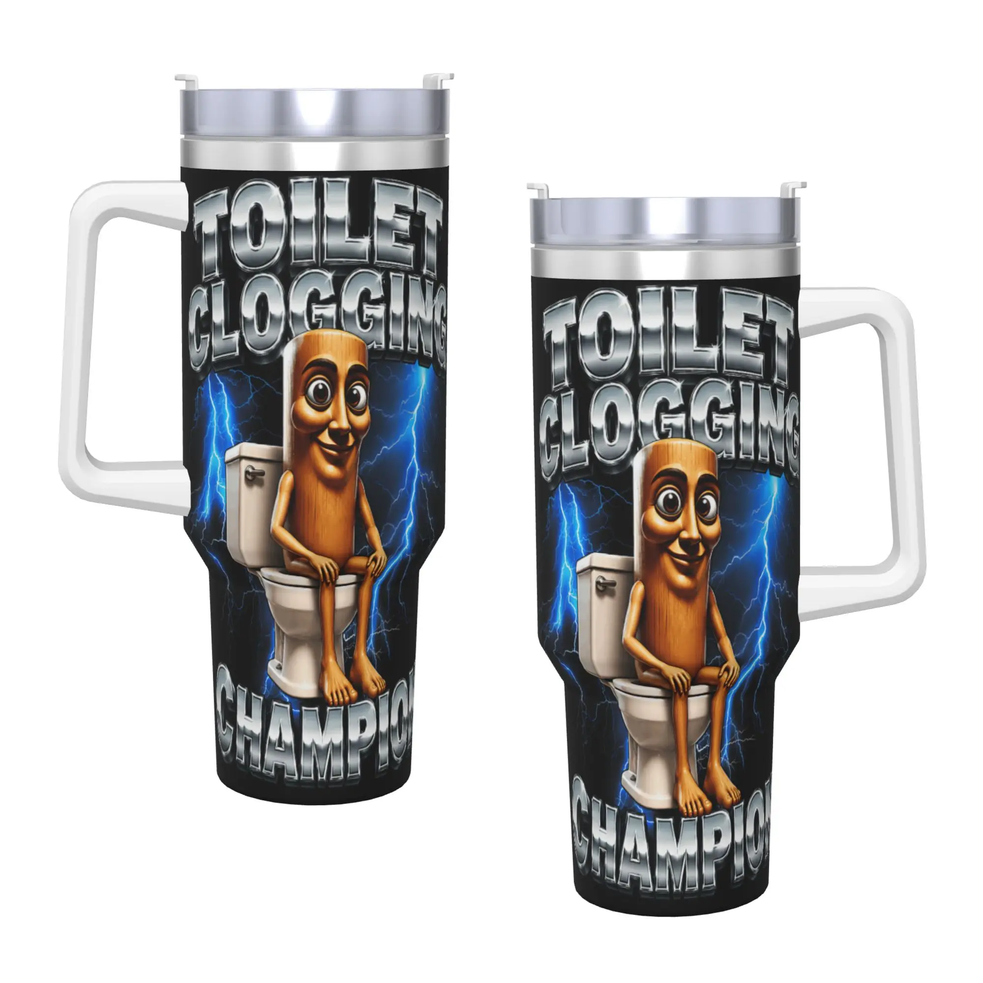 Toilet Clogging Champion Tung Tung Tung Sahur Stainless Steel Tumbler  Travel Coffee Mug With Straws and Lid 40oz Car Mugs