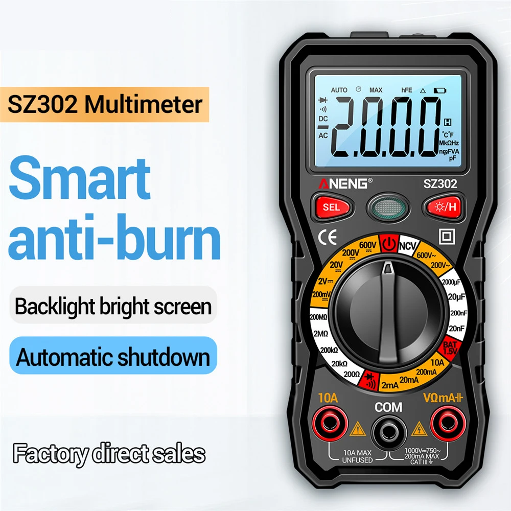 

SZ301 SZ302 Digital Multimeter Professional Multimetro Auto Voltmeter AC DC 220V Resistance Voltage Capacitor Diode NCV Tester