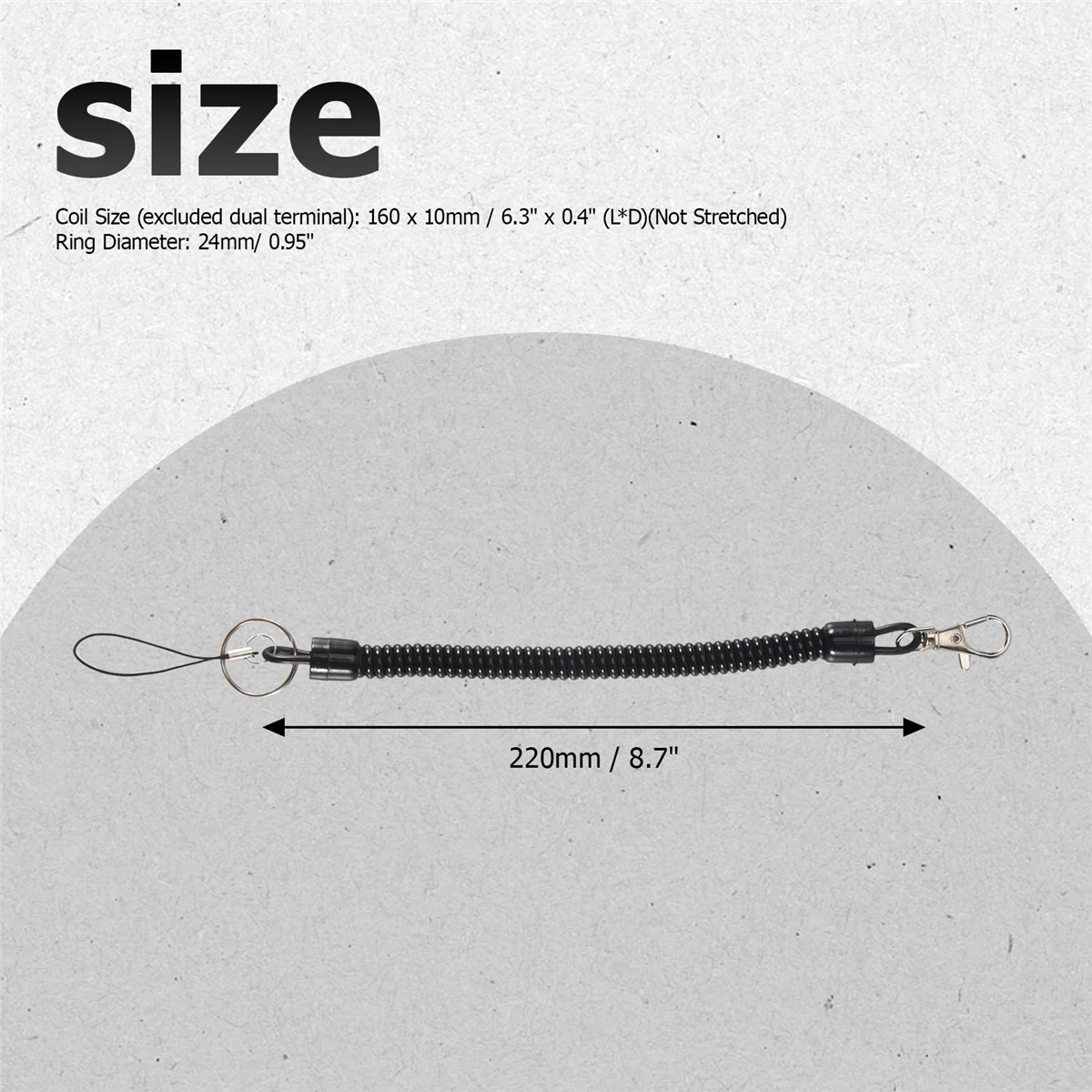 Lobster Clasp Black Spring Stretchy Coil Cord Strap Keychain Key Chain