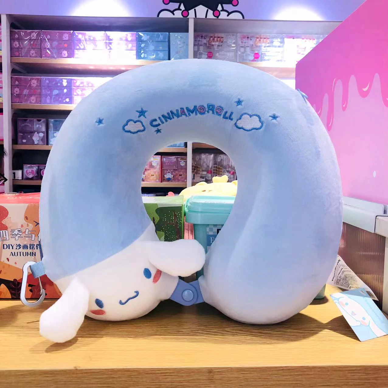 

Official Cinnamoroll Memory Foam Neck Pillow Travel Pillow With Carabiner For Airplane Car Nap Portable Comfort Sleeping Support