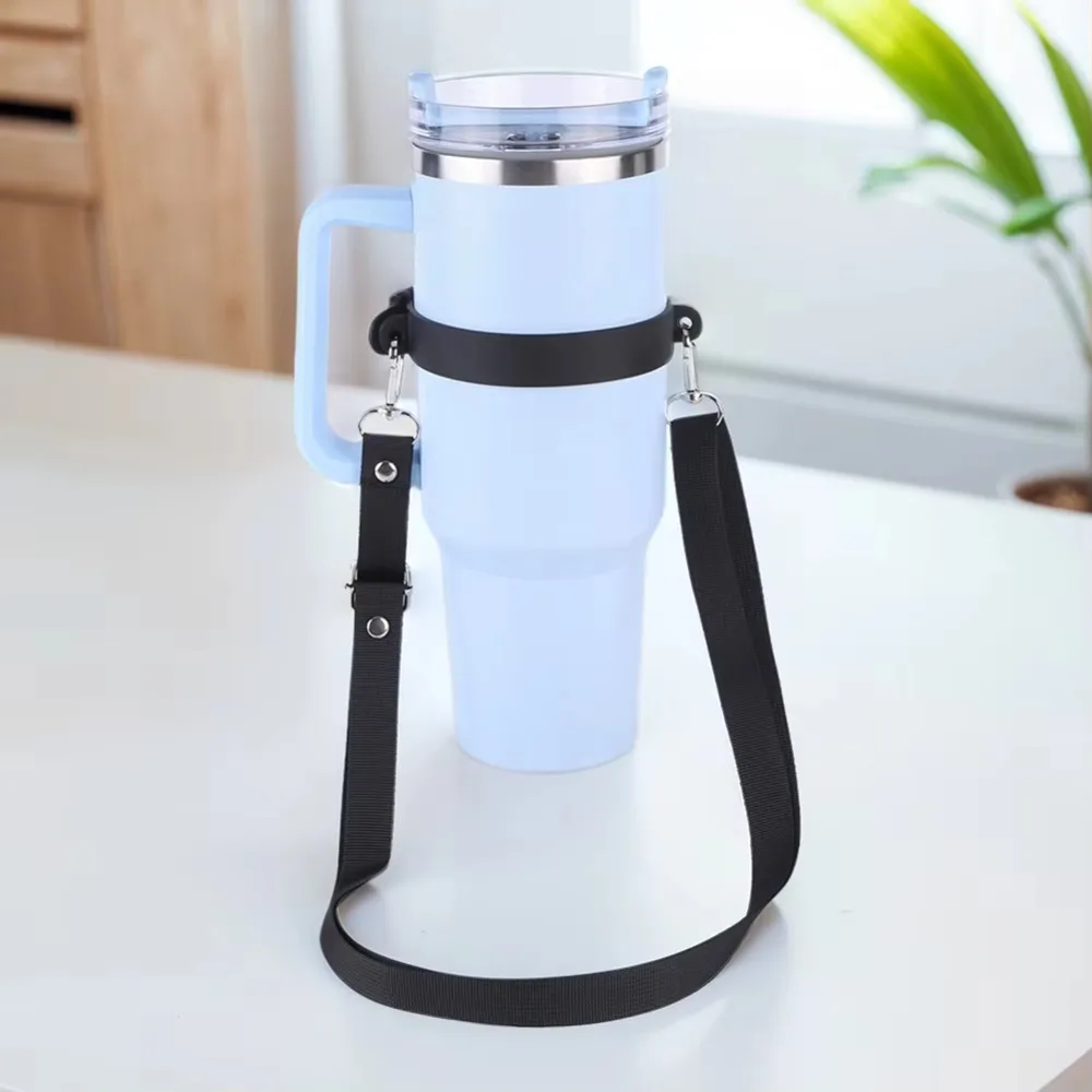 

Silicone Ring Water Bottle Sling Handle Hands Free Universal Thermos Cup Holder with Adjustable Shoulder Strap