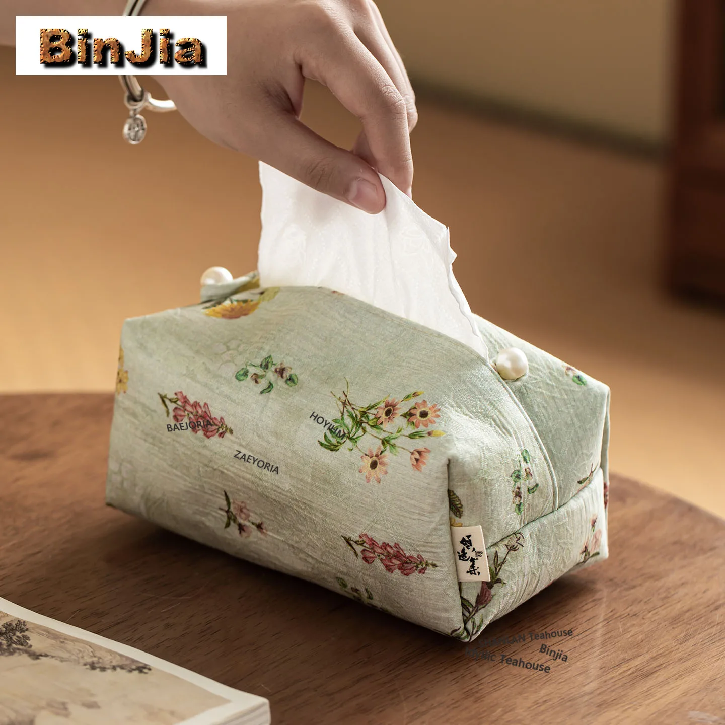 BAEJORIA Brocade Embroidery Fabric Tissue Box Elegant Paper Holder Wet Wipes Case Paper Drawer Tea Ceremony Napkin Storage Gifts