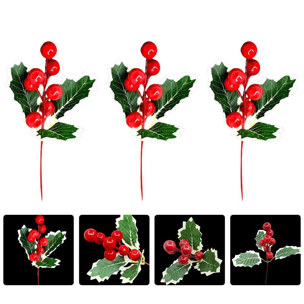 

3Pcs Christmas Simulation Cherries Artificial Red Berry Branches Xmas Tree Hanging Pendant Decoration Artificial Berries