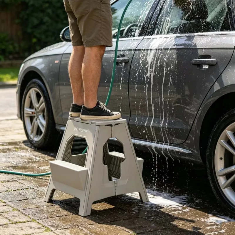 Thickened Plastic Folding Ladder Step Stool Two Step Portable Space Saving Bathroom Car Wash Multifunction Dinning Chair