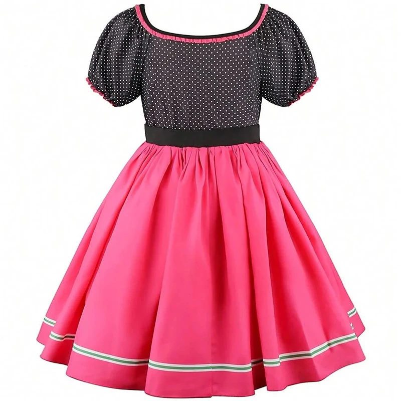 2026 New Girls Summer Casual Clothes Vintage Poodle Print Polka Dot Dress  Kids Birthday Party Pink Princess Dress Easter Outfit - AliExpress 1501