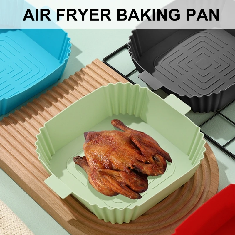 4pcs Reusable Silicone Mould Air Fryer Oven Baking Tray Pizza Fried Chicken Basket Messfree Cooking Compatible for Air Fryer