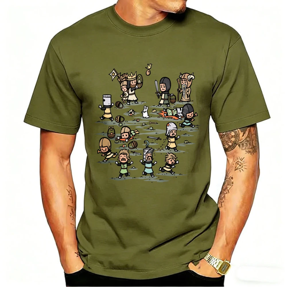 Monty Python Rabbit Easter T-Shirt Cartoon Knights & Easter Eggs Graphic Tee Funny British Comedy Top for Monty Python Fans view 5