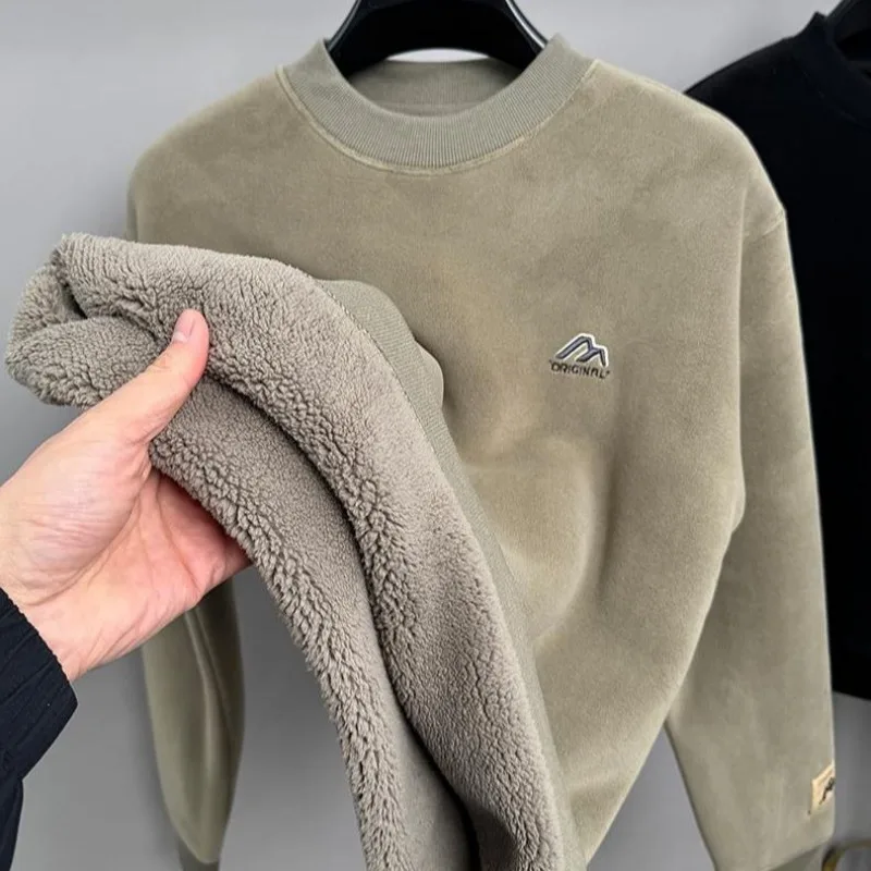 

Новые мужские толстовки, осенне-зимние теплые толстовки с круглым вырезом на флисовой подкладке, двусторонний флисовый базовый слой, модный топ Harajuku