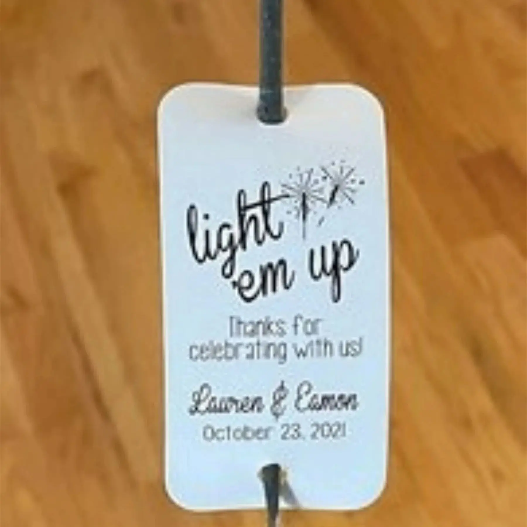 

50pcs Light em Up Thanks for Celebrating With Us RECTANGLE Personalized Wedding Favor Tag choose your amount