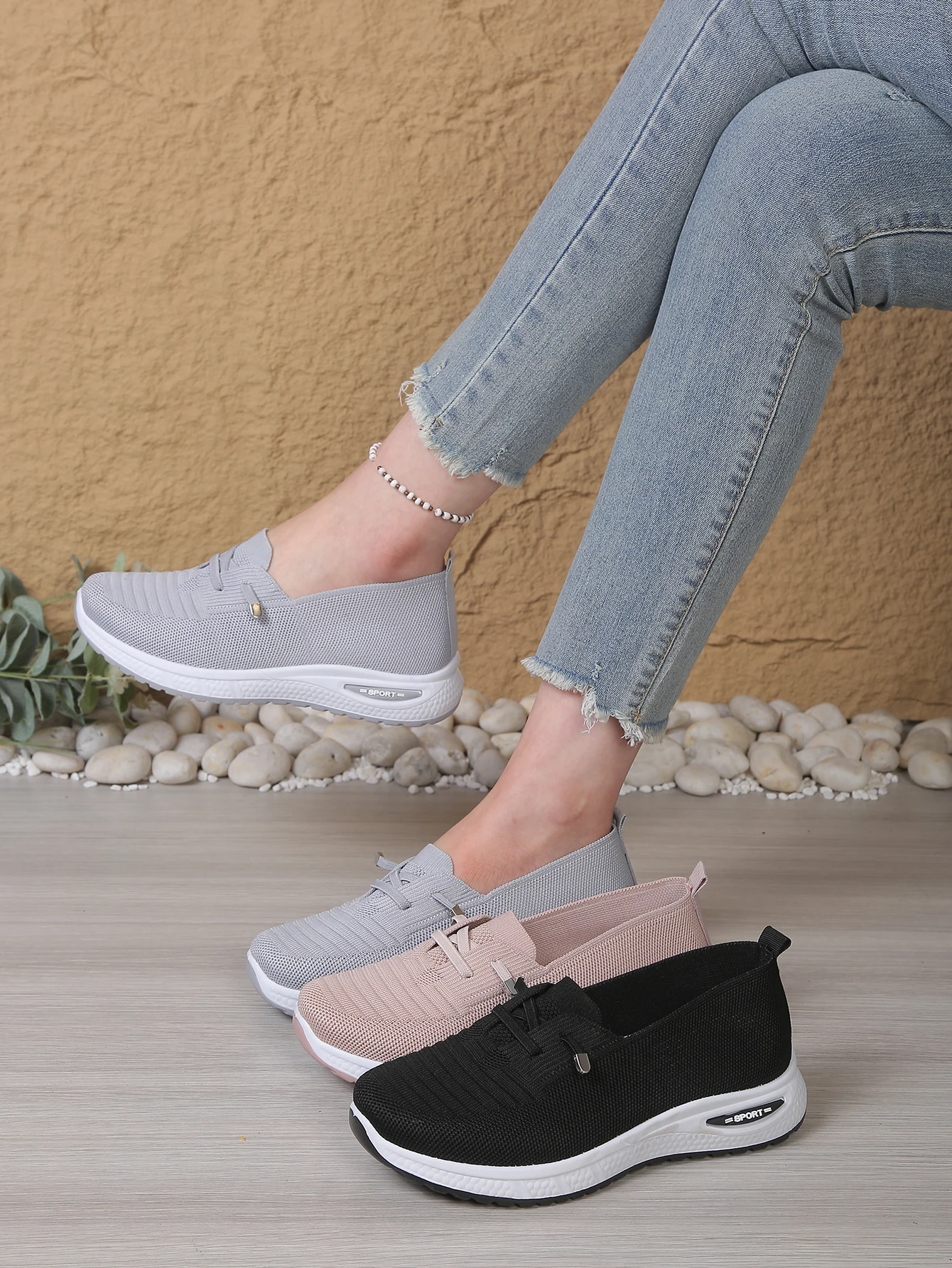 Atmungsaktive Slip-On-Walkingschuhe für Damen, leichte, bequeme Freizeitsneaker, weiche Sohle für ältere Menschen und ganztägiges Tragen – Detail 1