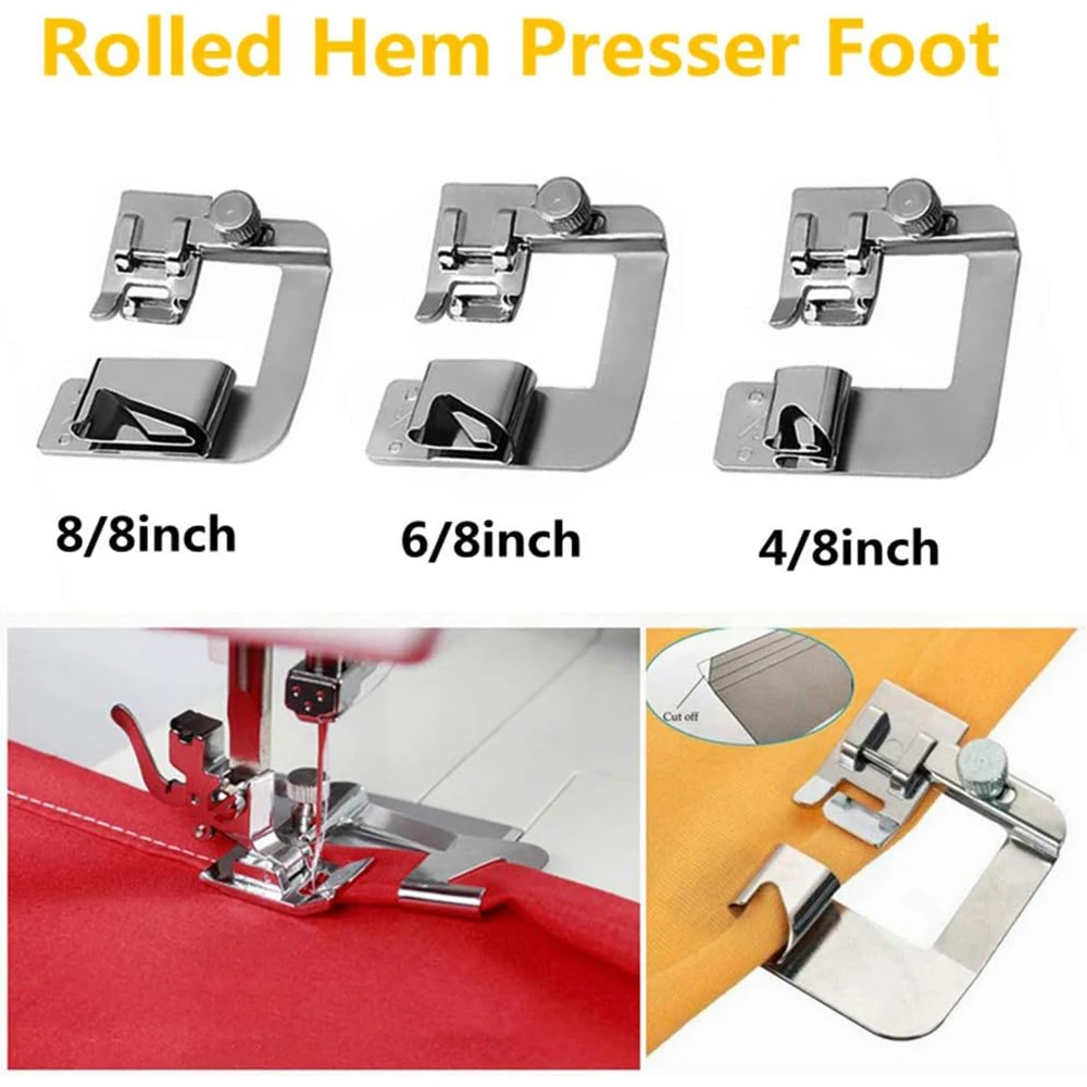 6 PCS/Set Narrow Rolled Hem Foot Rolled Hem Presser Feet For Singer Brother Domestic Sewing Machine Accessories
