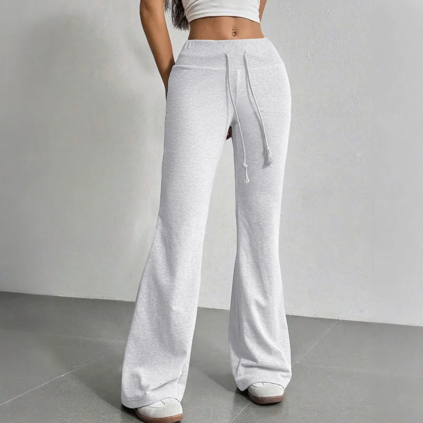 Damen-Hose mit hoher Taille, fließendem Schnitt, Kordelzug, weitem Bein, lässiger Sport-Sweatpants, lockere Passform, Streetwear, weich, Sommermode. – Detail 5