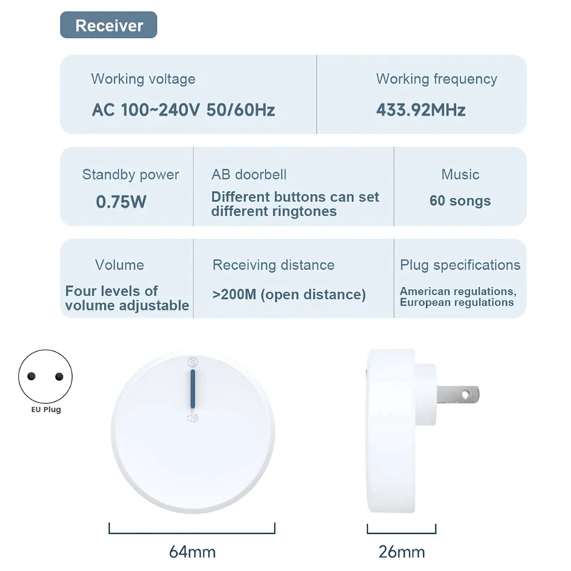 Nuovo campanello senza fili autoalimentato impermeabile casa benvenuto campanello per porta intelligente 38 suonerie telecomando 150M per anziani