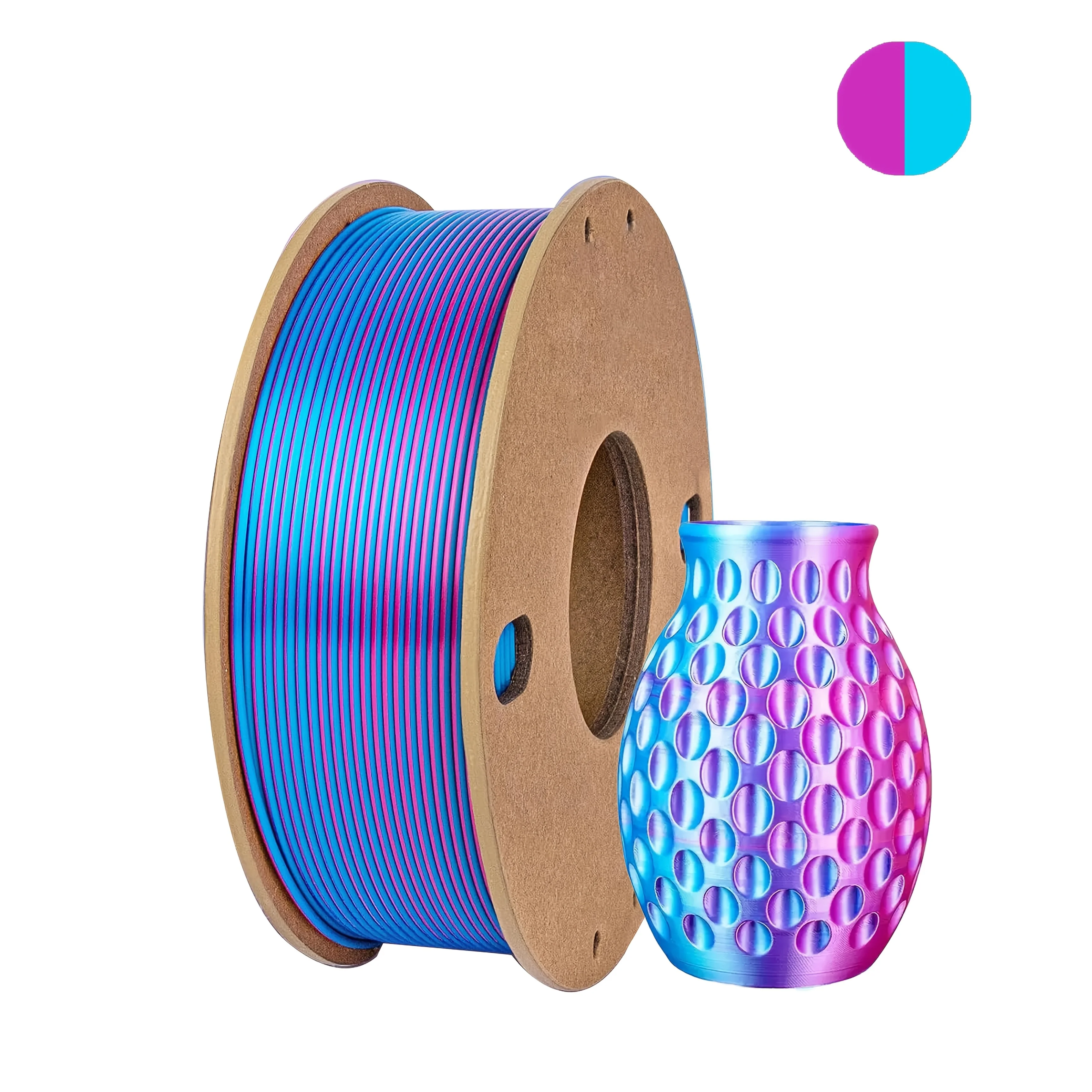 Driekleurig PLA-zijdefilament 250 g per rol Nettogewicht, geschikt voor FDM 3D-printers, 1,75 mm zijde PLA 3D-printmateriaal.