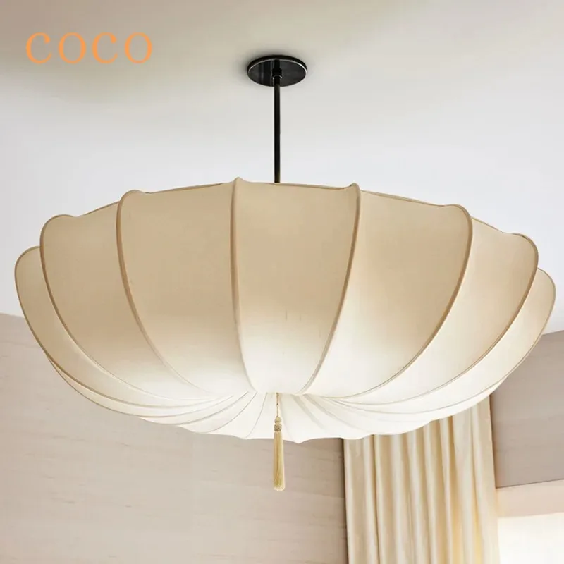 

Nordic retro art umbrella pendant light LED beige bohemian pendant light for bedroom, living room, dining room art lighting